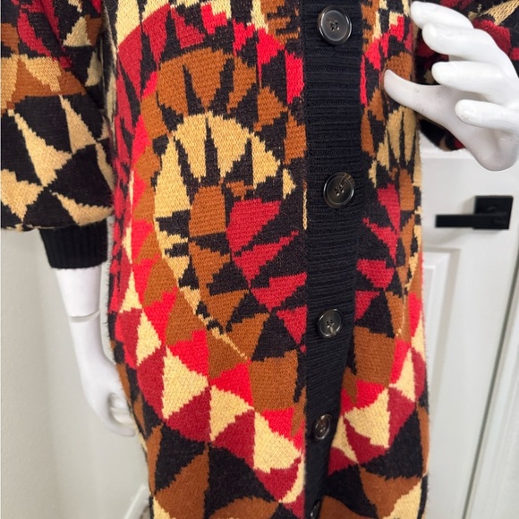 Farm Rio Geometric Patterned Cardigan Sweater - Black, Red, Brown - Picture 5 of 16